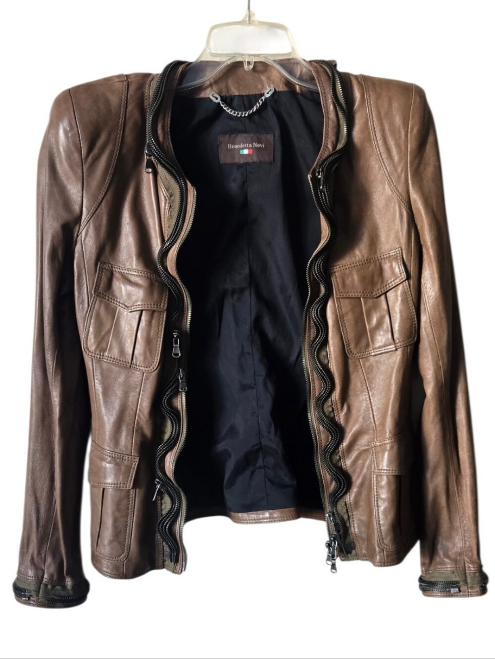 Benedetta Novi Italian Leather Ruffle Zip Jacket IT 46 - Picture 5 of 16